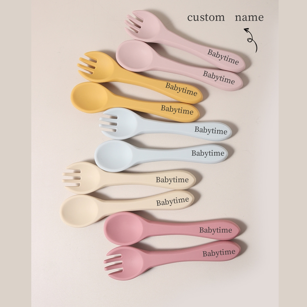 Baby Food Name - Cuchara y Tenedor de Silicona Personalizados