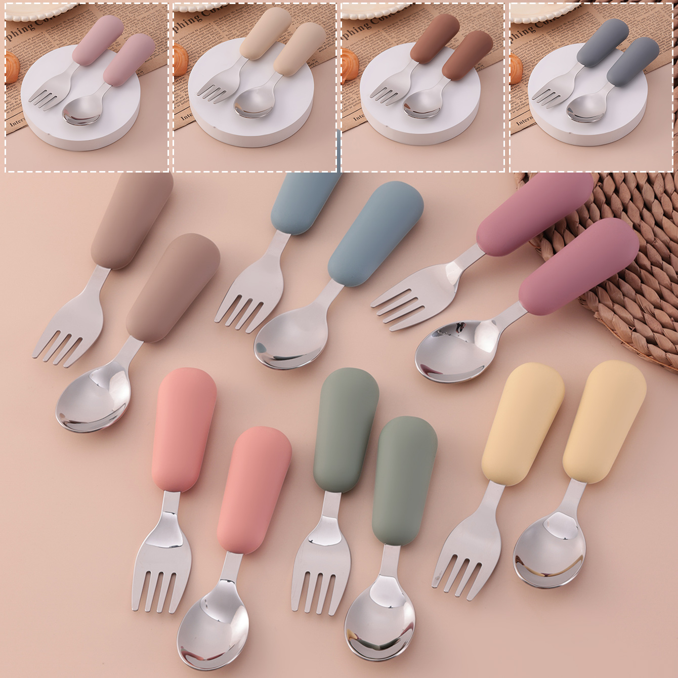 Color niños 2 uds tenedor cuch - Baby Food Utensils reseña y precio